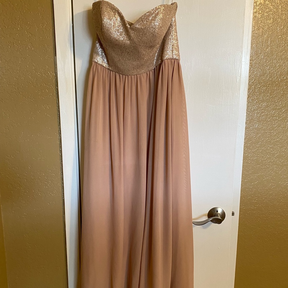 Bari Jay Sequin Champagne Bridesmaid Dress
